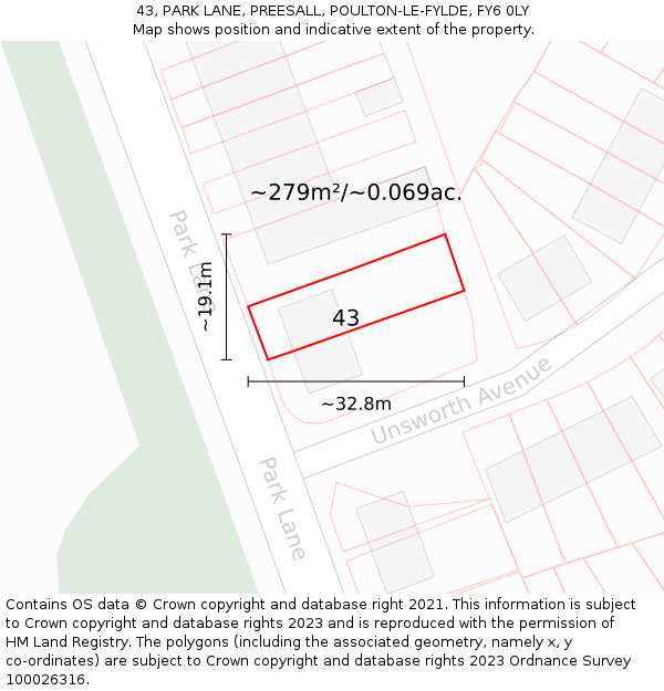 43, PARK LANE, PREESALL, POULTON-LE-FYLDE, FY6 0LY: Plot and title map