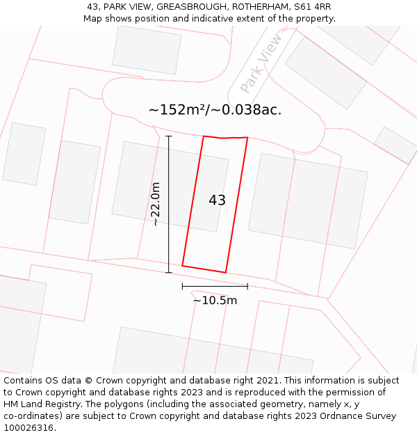 43, PARK VIEW, GREASBROUGH, ROTHERHAM, S61 4RR: Plot and title map