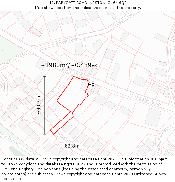 43, PARKGATE ROAD, NESTON, CH64 6QE: Plot and title map