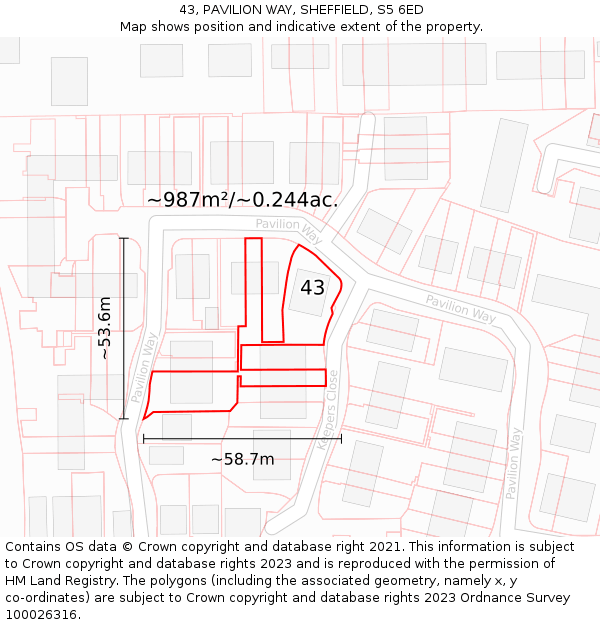 43, PAVILION WAY, SHEFFIELD, S5 6ED: Plot and title map