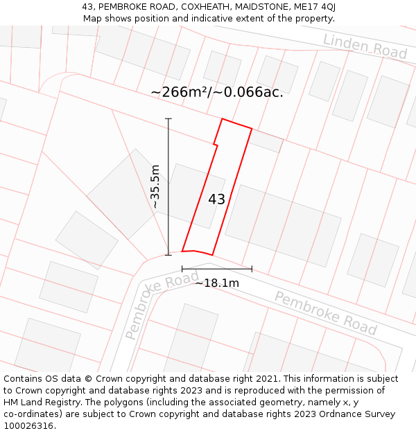 43, PEMBROKE ROAD, COXHEATH, MAIDSTONE, ME17 4QJ: Plot and title map