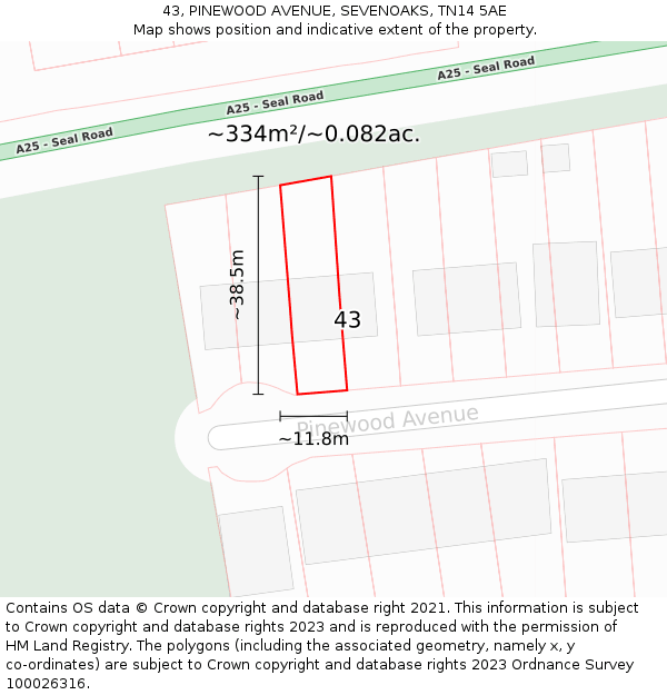 43, PINEWOOD AVENUE, SEVENOAKS, TN14 5AE: Plot and title map