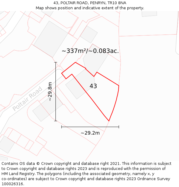 43, POLTAIR ROAD, PENRYN, TR10 8NA: Plot and title map