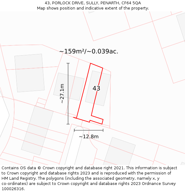 43, PORLOCK DRIVE, SULLY, PENARTH, CF64 5QA: Plot and title map