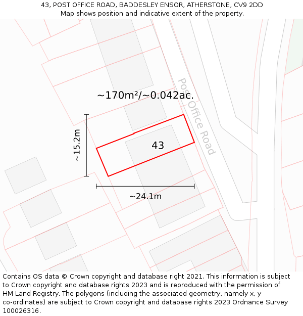 43, POST OFFICE ROAD, BADDESLEY ENSOR, ATHERSTONE, CV9 2DD: Plot and title map