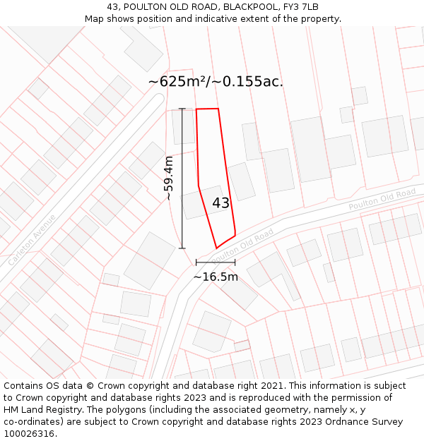 43, POULTON OLD ROAD, BLACKPOOL, FY3 7LB: Plot and title map