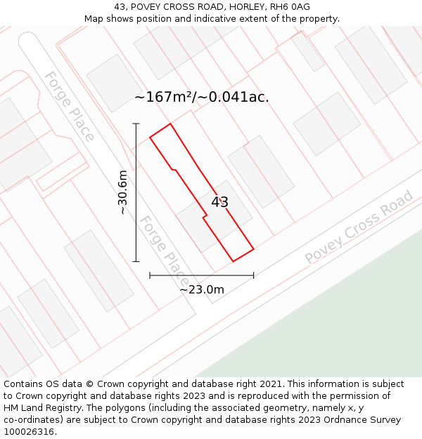 43, POVEY CROSS ROAD, HORLEY, RH6 0AG: Plot and title map