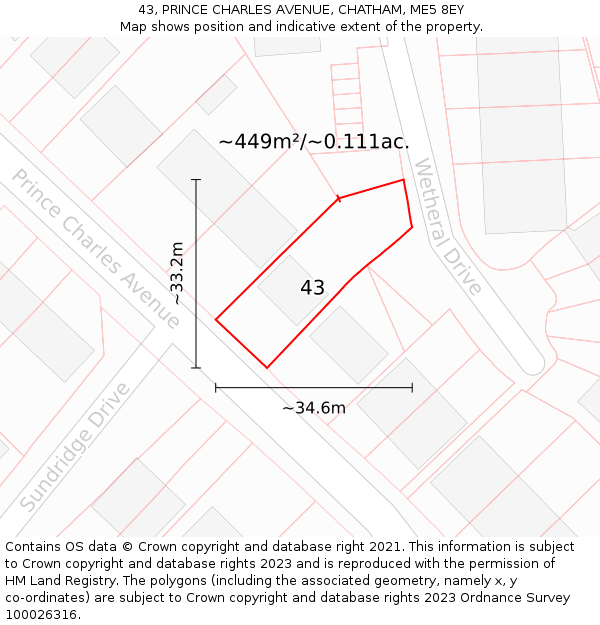 43, PRINCE CHARLES AVENUE, CHATHAM, ME5 8EY: Plot and title map