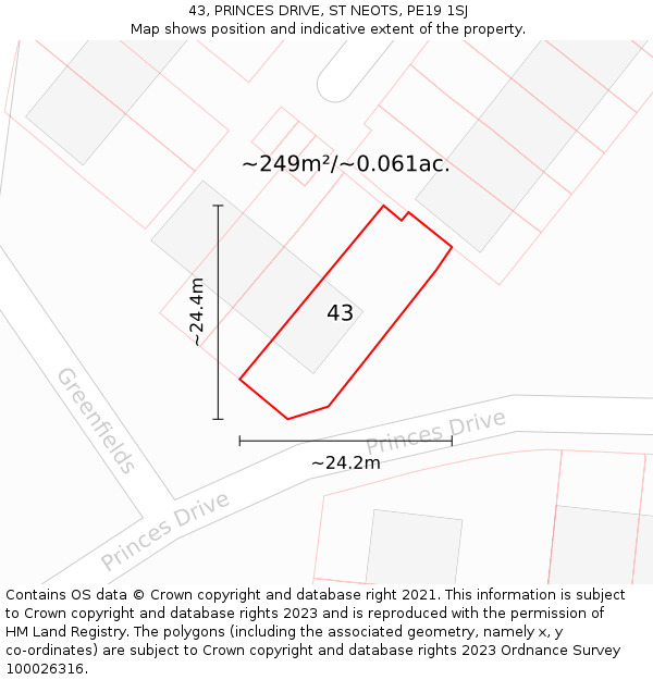 43, PRINCES DRIVE, ST NEOTS, PE19 1SJ: Plot and title map