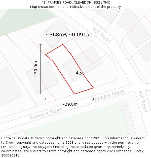 43, PRINCES ROAD, CLEVEDON, BS21 7NQ: Plot and title map