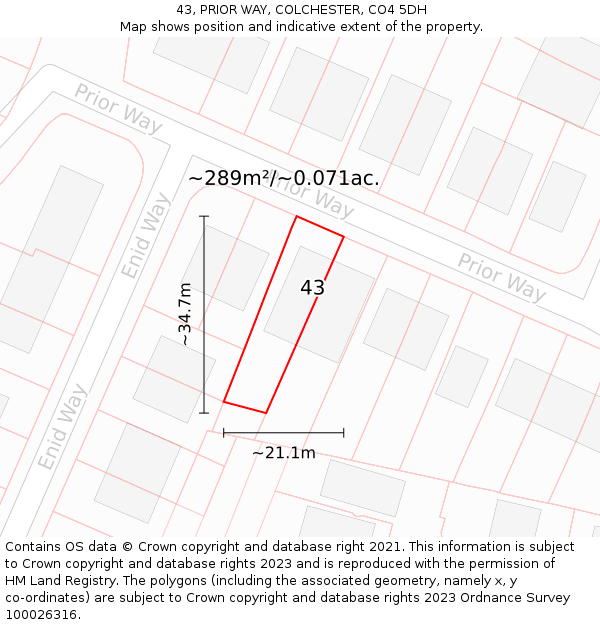 43, PRIOR WAY, COLCHESTER, CO4 5DH: Plot and title map