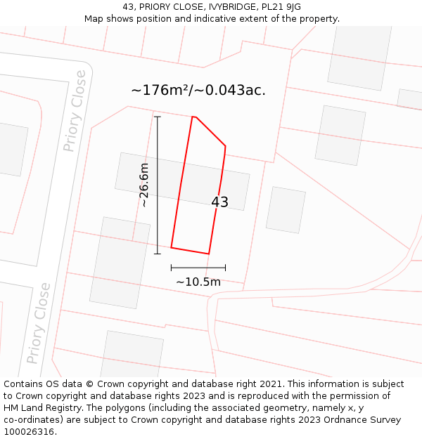 43, PRIORY CLOSE, IVYBRIDGE, PL21 9JG: Plot and title map