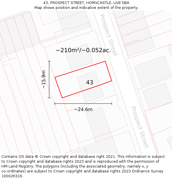 43, PROSPECT STREET, HORNCASTLE, LN9 5BA: Plot and title map