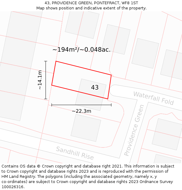 43, PROVIDENCE GREEN, PONTEFRACT, WF8 1ST: Plot and title map