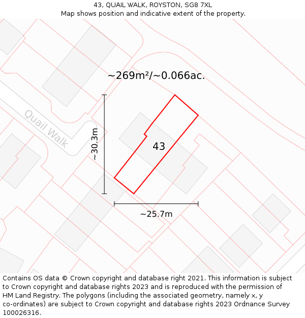 43, QUAIL WALK, ROYSTON, SG8 7XL: Plot and title map