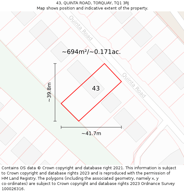 43, QUINTA ROAD, TORQUAY, TQ1 3RJ: Plot and title map