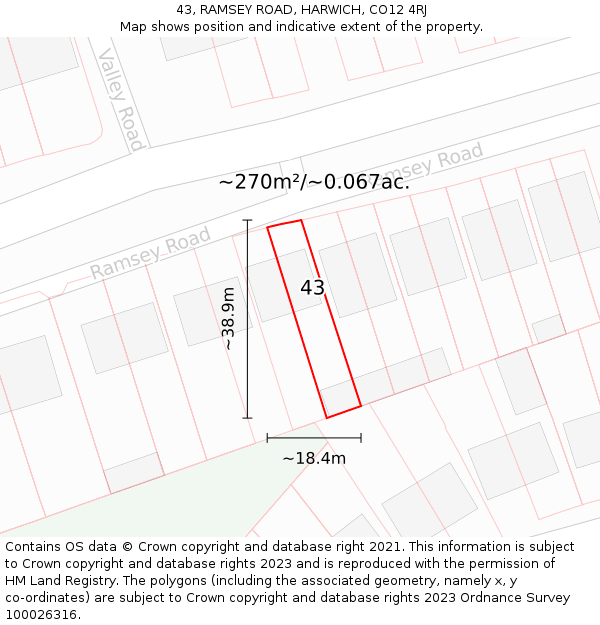 43, RAMSEY ROAD, HARWICH, CO12 4RJ: Plot and title map