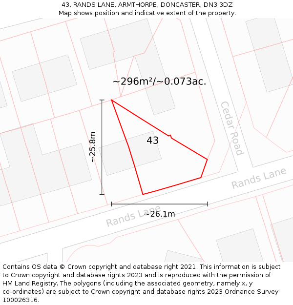 43, RANDS LANE, ARMTHORPE, DONCASTER, DN3 3DZ: Plot and title map