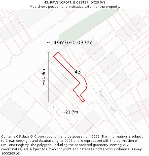 43, RAVENCROFT, BICESTER, OX26 6YE: Plot and title map