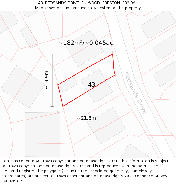 43, REDSANDS DRIVE, FULWOOD, PRESTON, PR2 9AH: Plot and title map