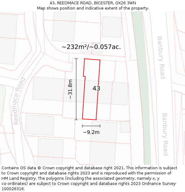 43, REEDMACE ROAD, BICESTER, OX26 3WN: Plot and title map