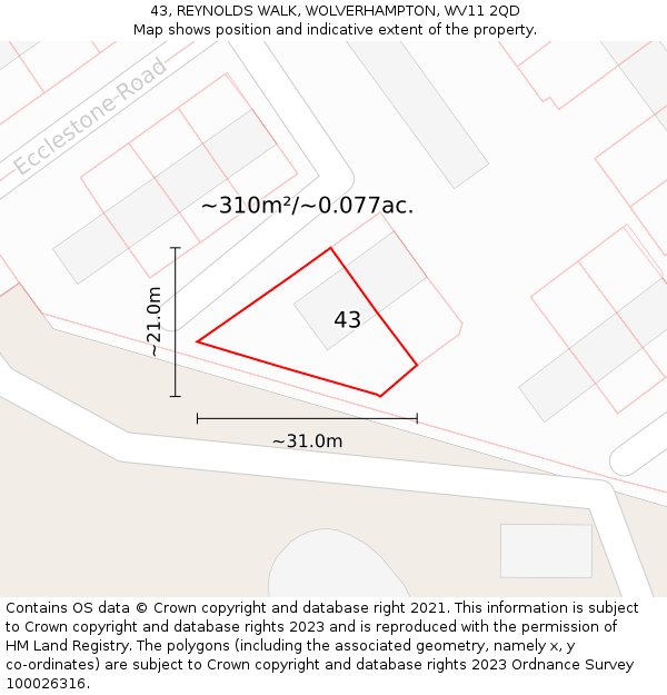 43, REYNOLDS WALK, WOLVERHAMPTON, WV11 2QD: Plot and title map