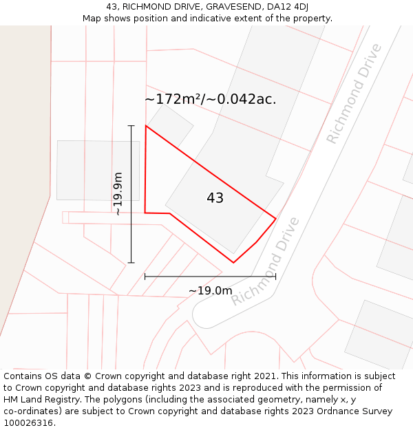 43, RICHMOND DRIVE, GRAVESEND, DA12 4DJ: Plot and title map