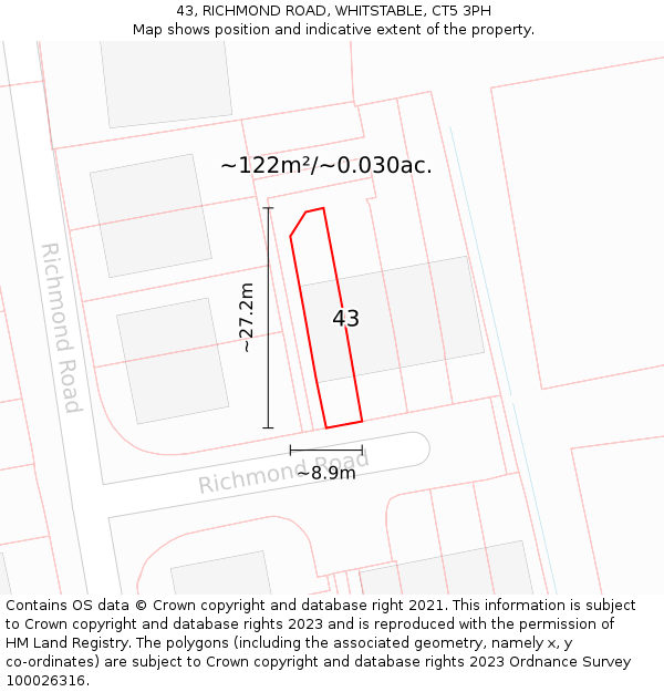 43, RICHMOND ROAD, WHITSTABLE, CT5 3PH: Plot and title map