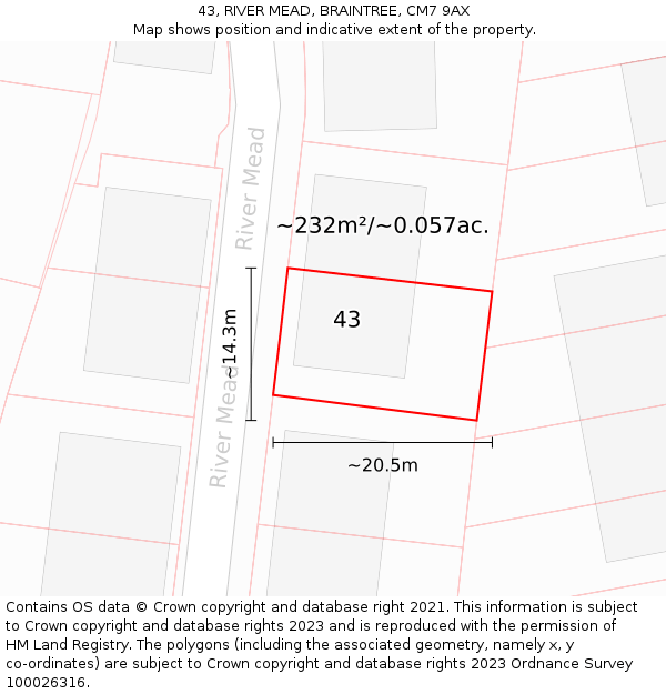 43, RIVER MEAD, BRAINTREE, CM7 9AX: Plot and title map