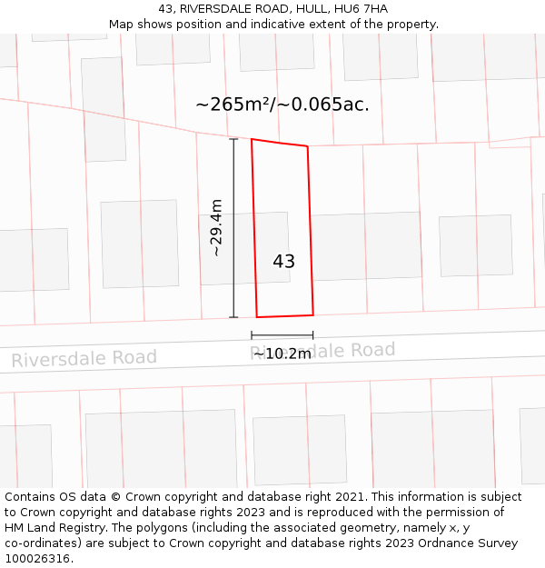 43, RIVERSDALE ROAD, HULL, HU6 7HA: Plot and title map