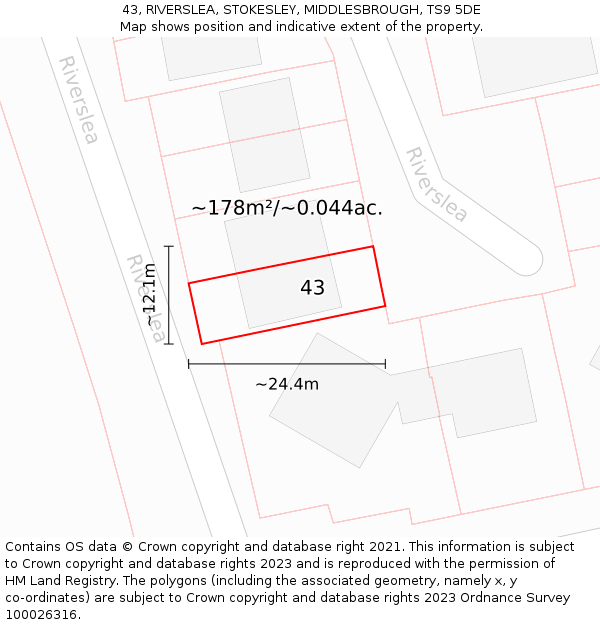 43, RIVERSLEA, STOKESLEY, MIDDLESBROUGH, TS9 5DE: Plot and title map