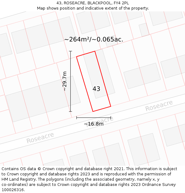 43, ROSEACRE, BLACKPOOL, FY4 2PL: Plot and title map