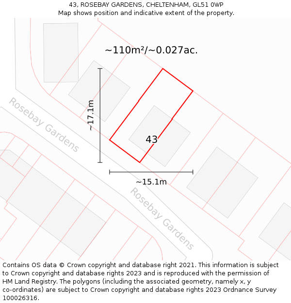 43, ROSEBAY GARDENS, CHELTENHAM, GL51 0WP: Plot and title map