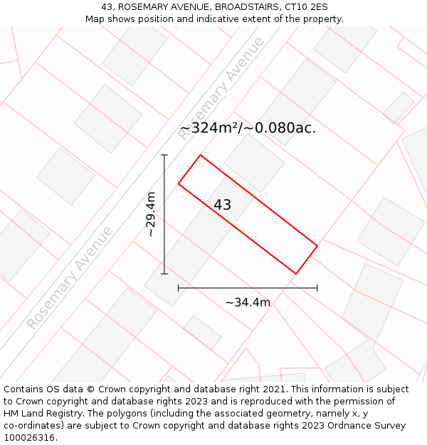 43, ROSEMARY AVENUE, BROADSTAIRS, CT10 2ES: Plot and title map