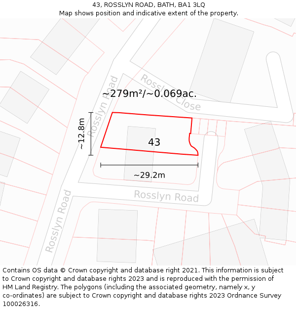 43, ROSSLYN ROAD, BATH, BA1 3LQ: Plot and title map