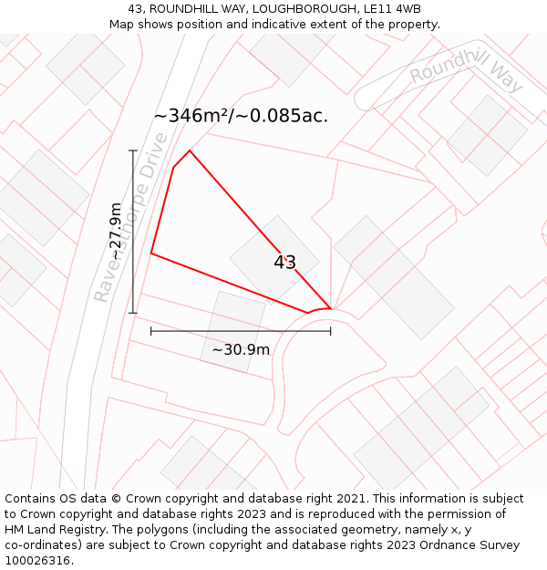 43, ROUNDHILL WAY, LOUGHBOROUGH, LE11 4WB: Plot and title map