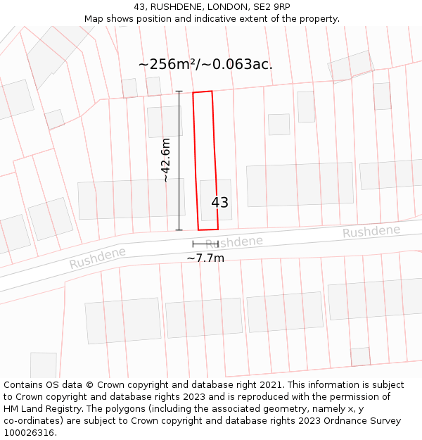 43, RUSHDENE, LONDON, SE2 9RP: Plot and title map