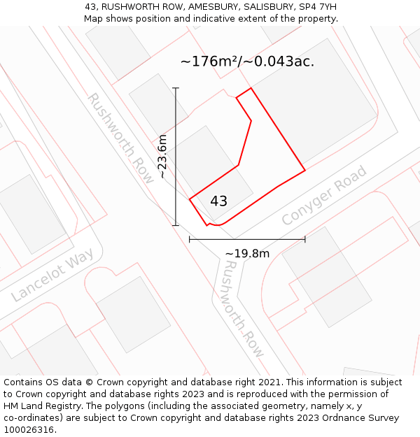 43, RUSHWORTH ROW, AMESBURY, SALISBURY, SP4 7YH: Plot and title map