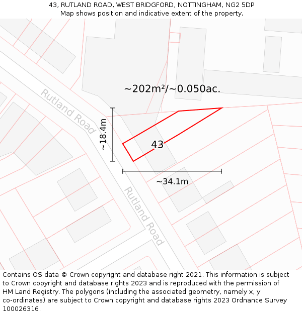 43, RUTLAND ROAD, WEST BRIDGFORD, NOTTINGHAM, NG2 5DP: Plot and title map