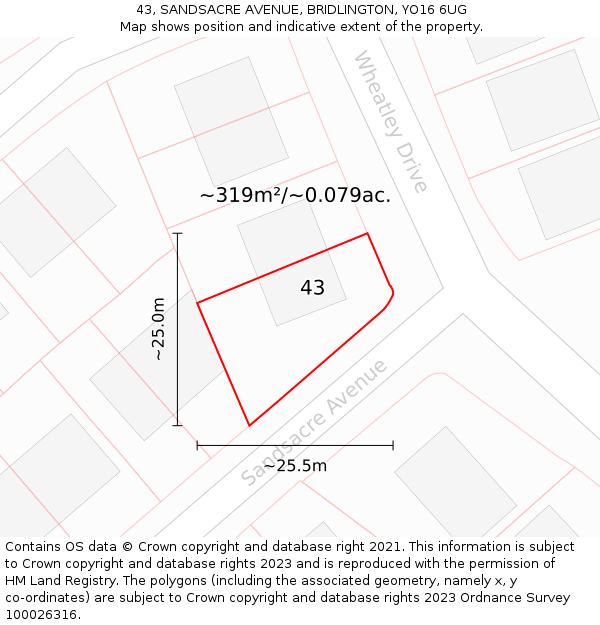 43, SANDSACRE AVENUE, BRIDLINGTON, YO16 6UG: Plot and title map