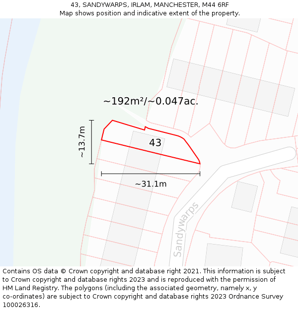 43, SANDYWARPS, IRLAM, MANCHESTER, M44 6RF: Plot and title map