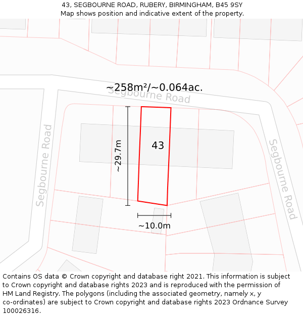 43, SEGBOURNE ROAD, RUBERY, BIRMINGHAM, B45 9SY: Plot and title map