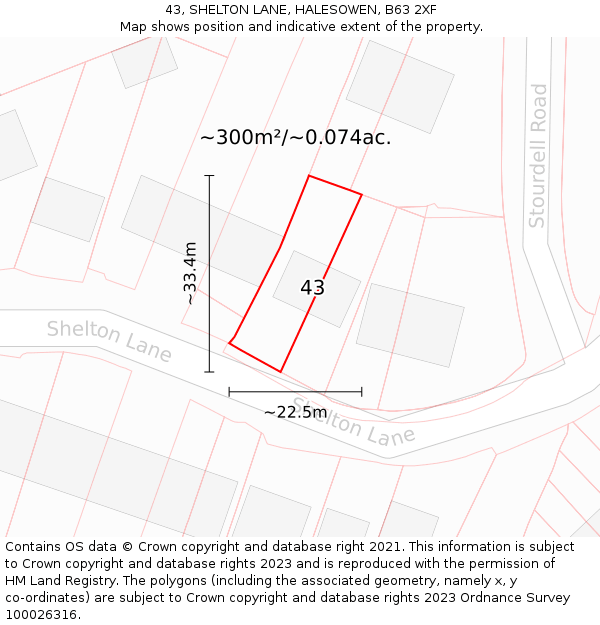 43, SHELTON LANE, HALESOWEN, B63 2XF: Plot and title map