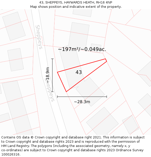 43, SHEPPEYS, HAYWARDS HEATH, RH16 4NP: Plot and title map