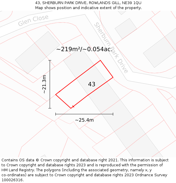 43, SHERBURN PARK DRIVE, ROWLANDS GILL, NE39 1QU: Plot and title map