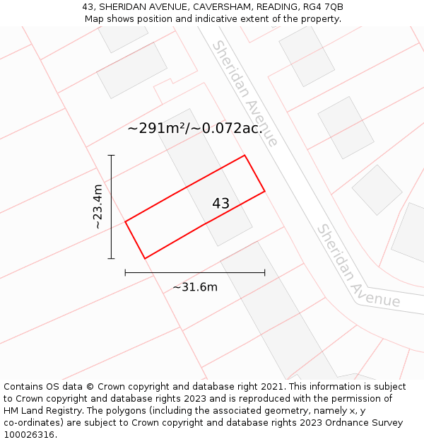 43, SHERIDAN AVENUE, CAVERSHAM, READING, RG4 7QB: Plot and title map