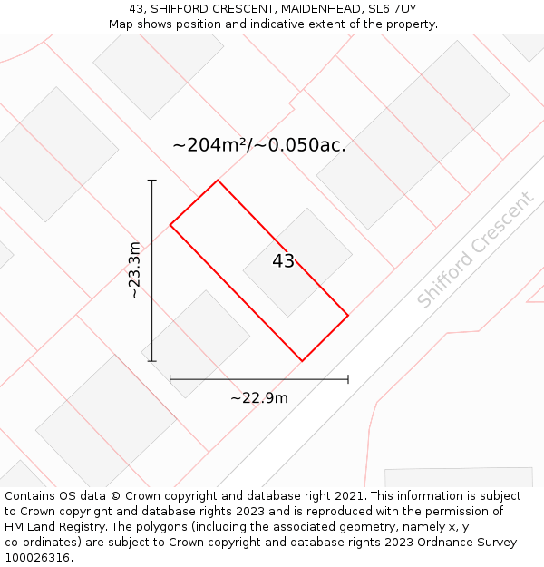 43, SHIFFORD CRESCENT, MAIDENHEAD, SL6 7UY: Plot and title map