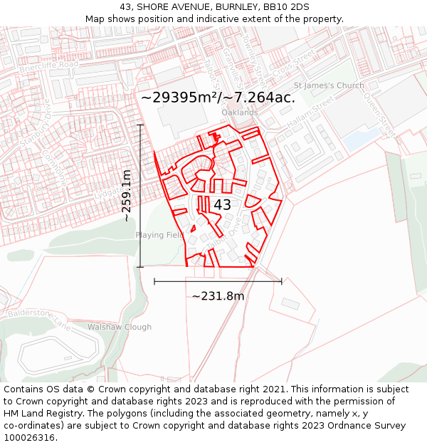 43, SHORE AVENUE, BURNLEY, BB10 2DS: Plot and title map