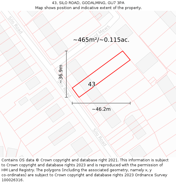 43, SILO ROAD, GODALMING, GU7 3PA: Plot and title map