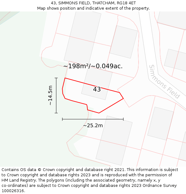 43, SIMMONS FIELD, THATCHAM, RG18 4ET: Plot and title map